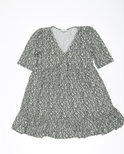 Miss Selfridge Women’s Green Floral V-Neck Wrap Dress Size 10