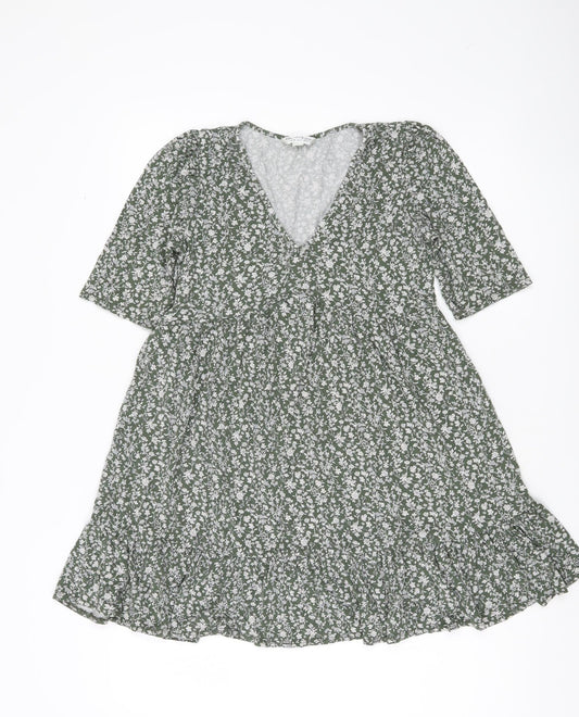 Miss Selfridge Women’s Green Floral V-Neck Wrap Dress Size 10