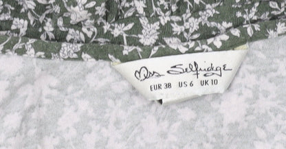 Miss Selfridge Women’s Green Floral V-Neck Wrap Dress Size 10