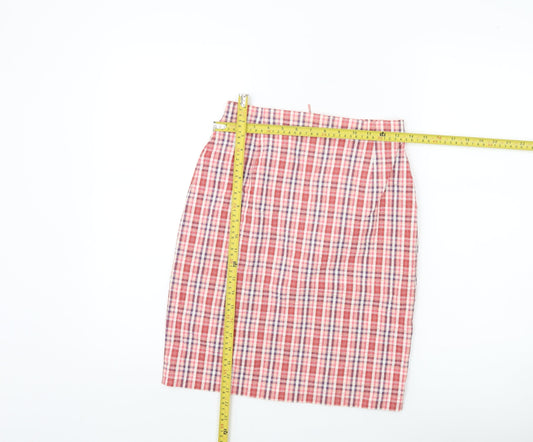 Marks and Spencer Women’s Pink Check Pencil Skirt Size 10 Knee Length