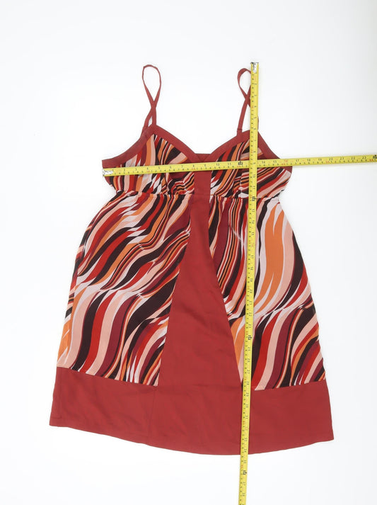 Elle Women’s Red Multicoloured A-Line Knee Length Skirt M