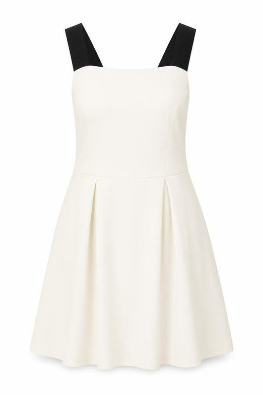 Front view of ASOS Women Ivory Skater Dress, size 14, Sleeveless Partywear