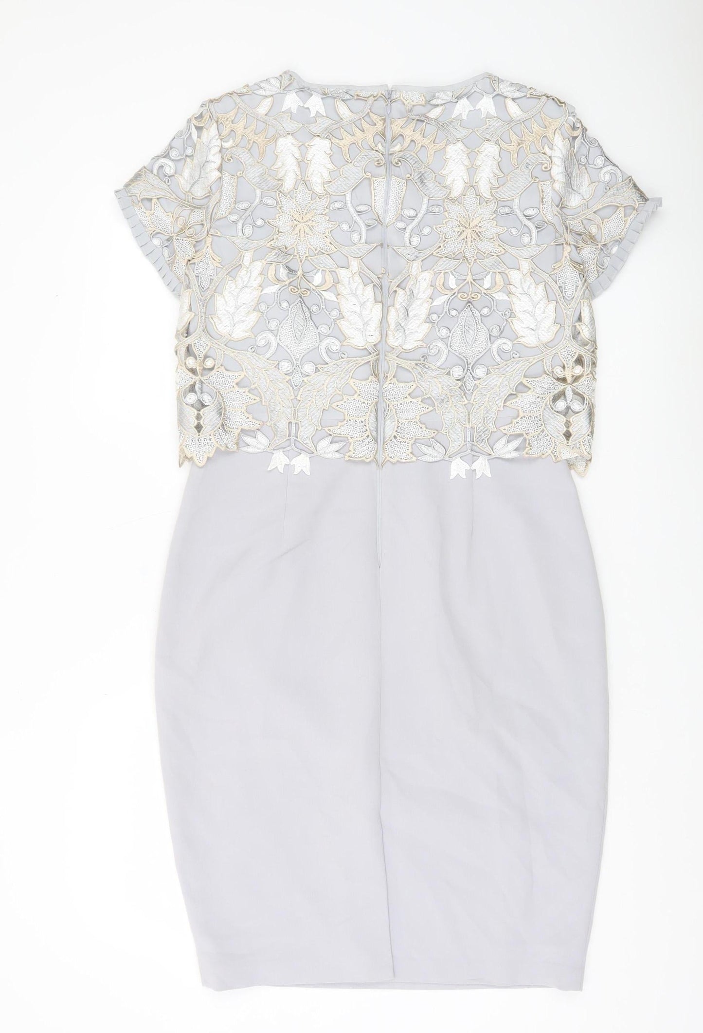 Phase Eight Women Grey Size 12 Sheath Embroidered Lace Dress
