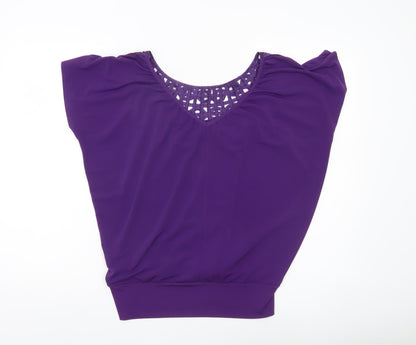 BHS Womens Purple Crochet Neck Tunic Blouse Size 10