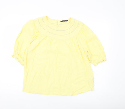 Marks and Spencer Womens Yellow Blouse Size 10 Tunic Puff Sleeve