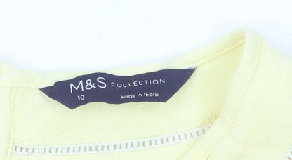 Marks and Spencer Womens Yellow Blouse Size 10 Tunic Puff Sleeve