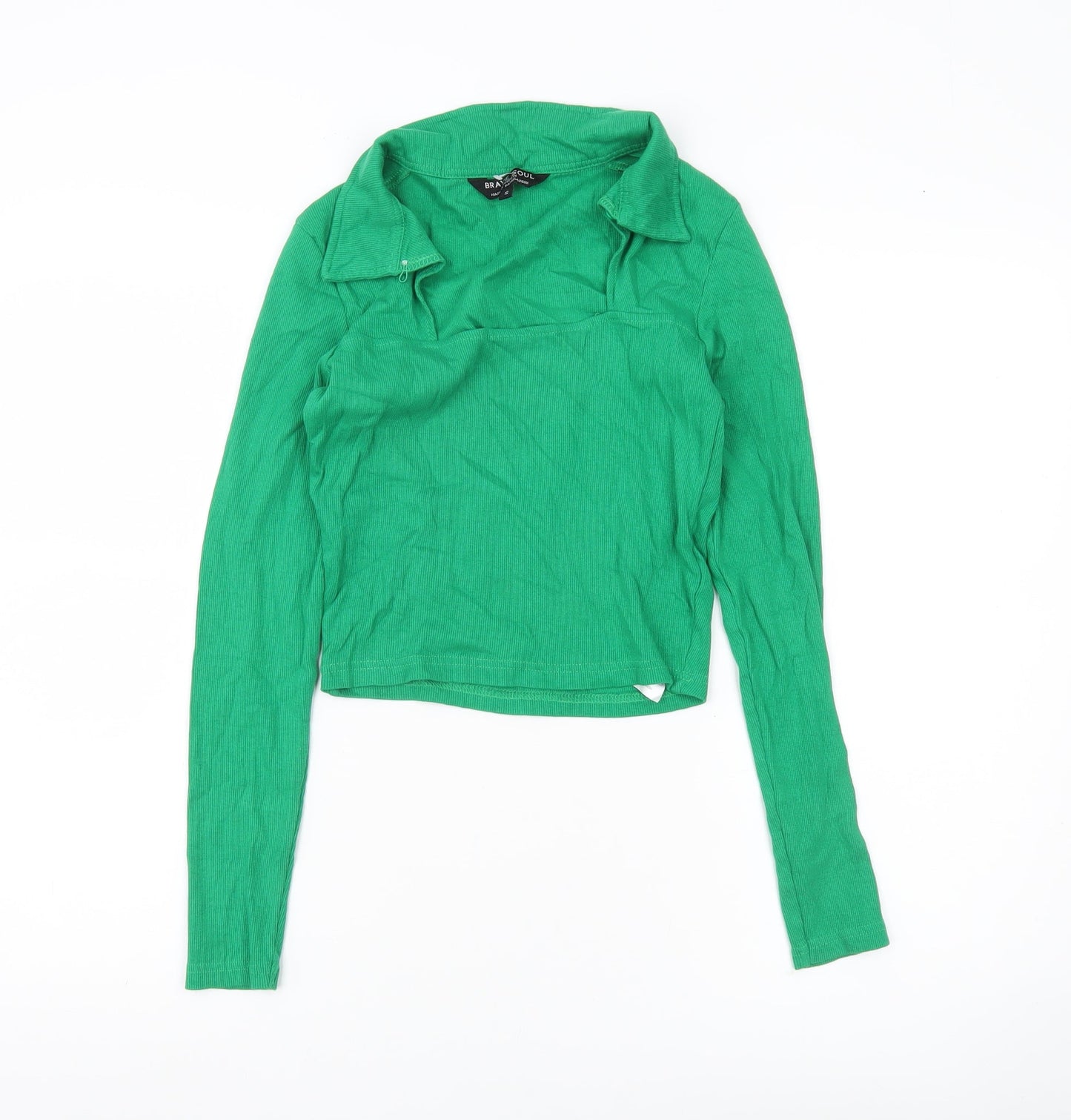Womens UK Size S Brave Soul Green Cropped T-Shirt