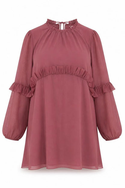 Marks and Spencer Women Pink Size 16 Shift Dress Ruffle Chiffon