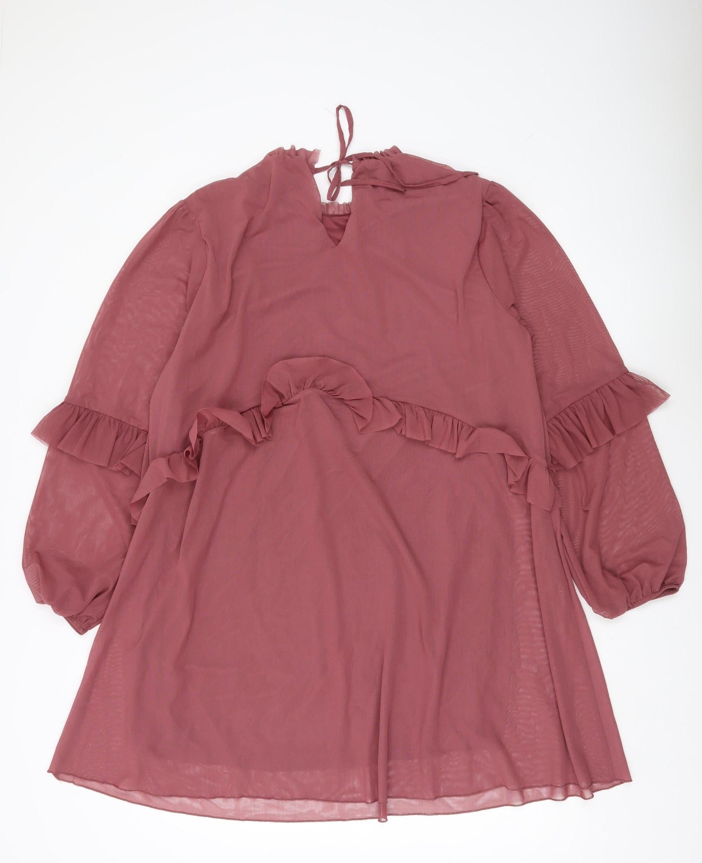 Marks and Spencer Women Pink Size 16 Shift Dress Ruffle Chiffon