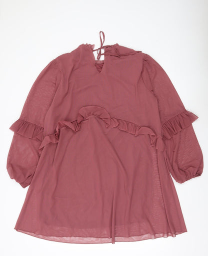 Marks and Spencer Women Pink Size 16 Shift Dress Ruffle Chiffon