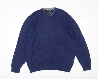 Marks and Spencer Men’s Blue XL V-Neck Cotton Cashmere Jumper