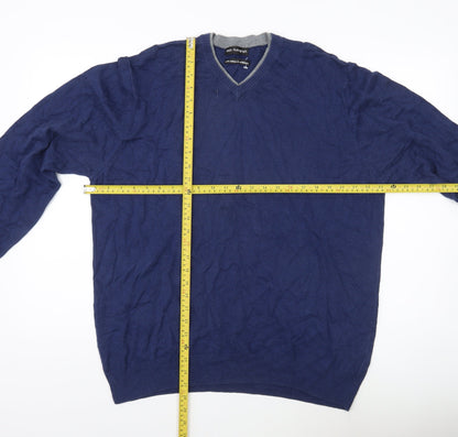 Marks and Spencer Men’s Blue XL V-Neck Cotton Cashmere Jumper