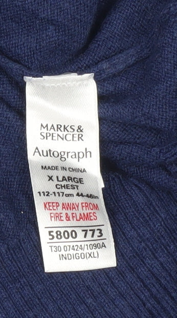 Marks and Spencer Men’s Blue XL V-Neck Cotton Cashmere Jumper