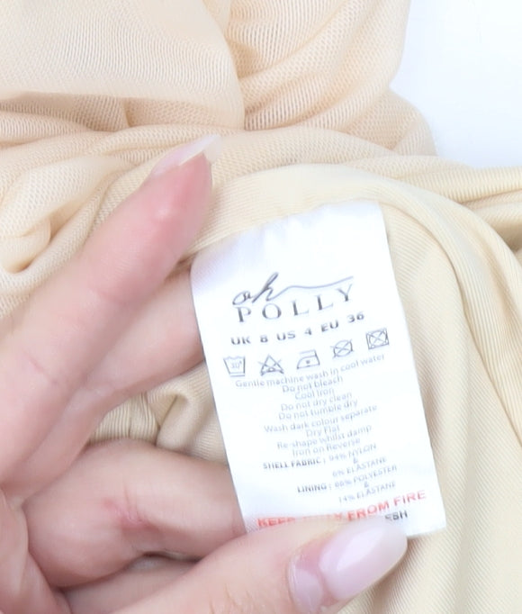 Oh Polly Women’s Beige Size 8 Bodycon Ruched Halter Mini Dress