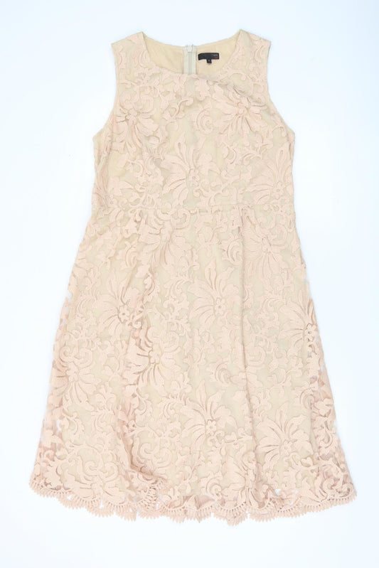 Next Women Tall Beige Lace Shift Dress Size 16 Sleeveless