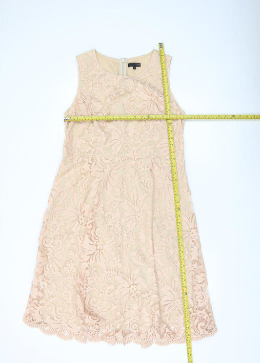 Next Women Tall Beige Lace Shift Dress Size 16 Sleeveless