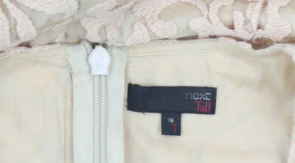 Next Women Tall Beige Lace Shift Dress Size 16 Sleeveless