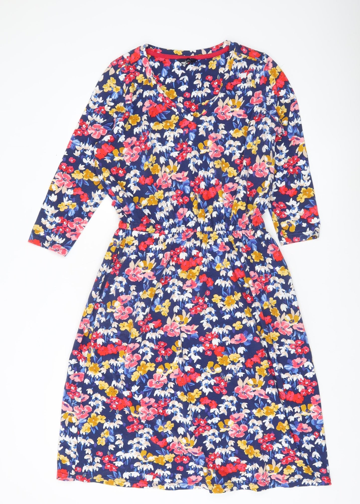 Joules Women’s Multicoloured Floral Dress Size 12 Knee Length V-Neck