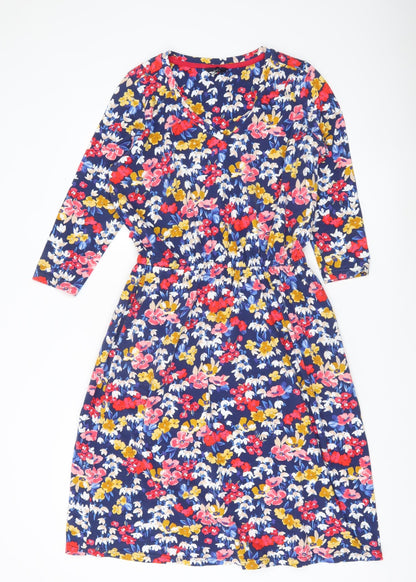 Joules Women’s Multicoloured Floral Dress Size 12 Knee Length V-Neck