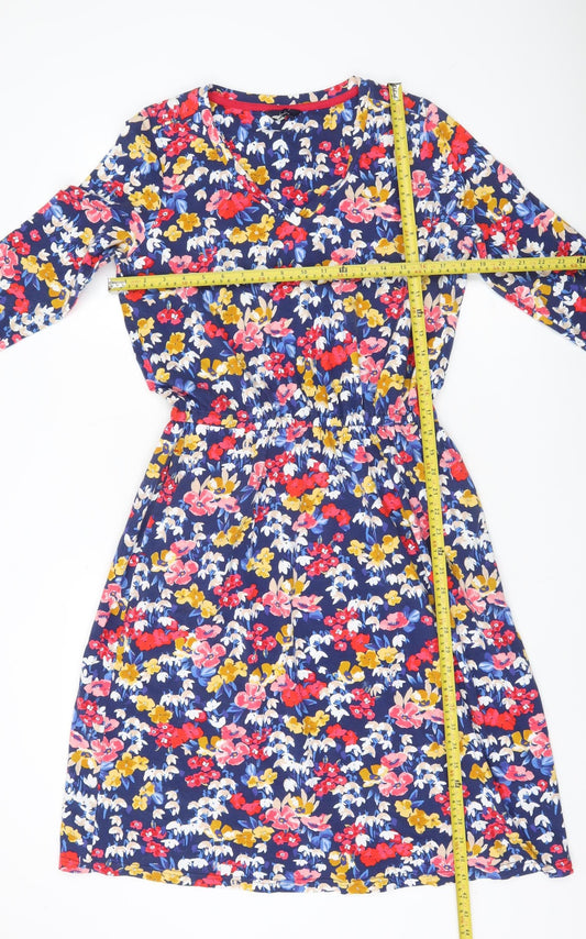 Joules Women’s Multicoloured Floral Dress Size 12 Knee Length V-Neck