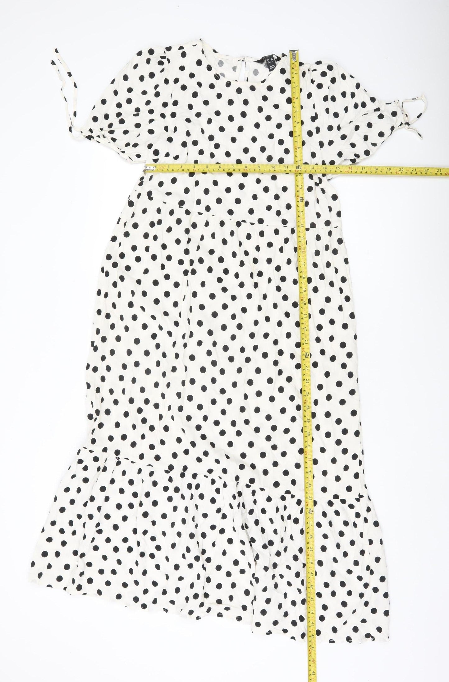 New Look Women White Polka Dot Midi Shift Dress UK 8 Puff Sleeve