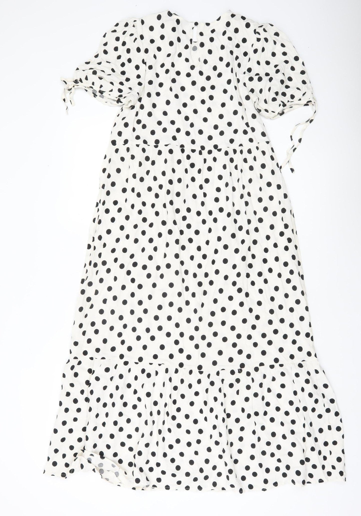 New Look Women White Polka Dot Midi Shift Dress UK 8 Puff Sleeve