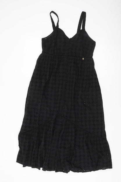 Superdry Women's Black Size 6 Midi Fit & Flare Sleeveless Cotton Dress