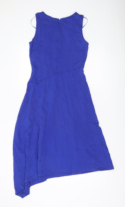 Phase Eight Women’s Blue Sleeveless Asymmetric Midi Sheath Dress UK 10