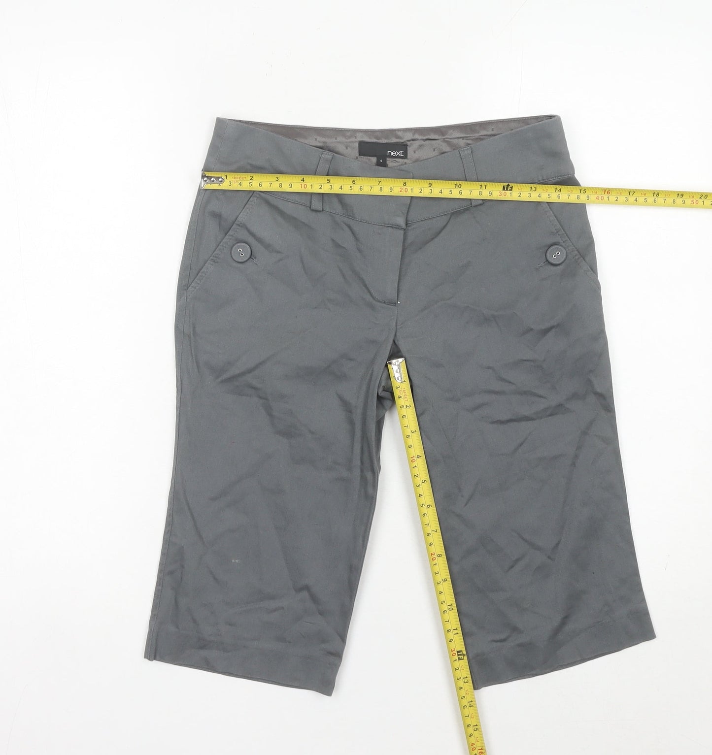 Next Women Grey Bermuda Shorts Size 6 Slim Fit Stretch Casual