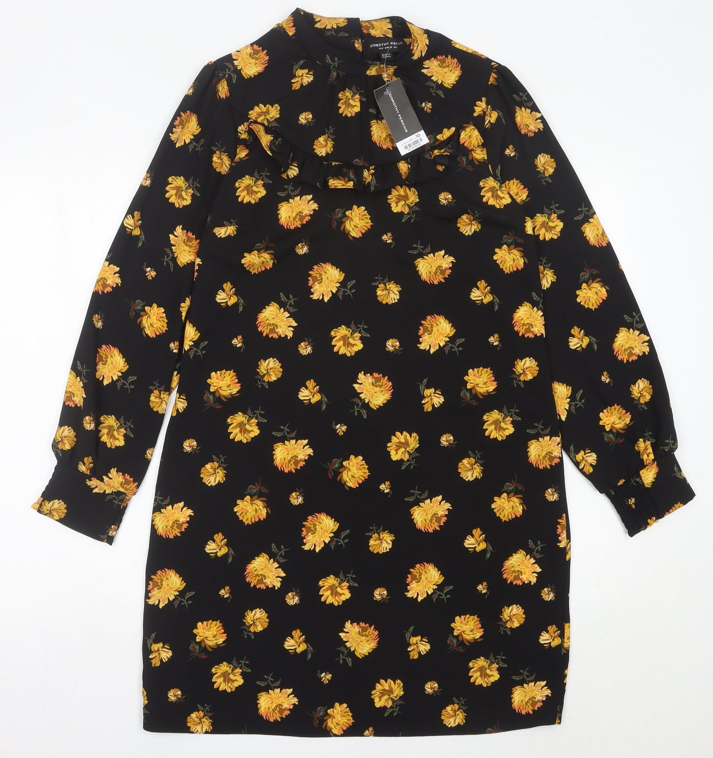 Dorothy Perkins Women’s Black Floral Shift Dress UK 10 Knee Length