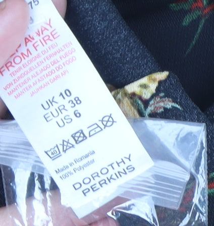 Dorothy Perkins Women’s Black Floral Shift Dress UK 10 Knee Length