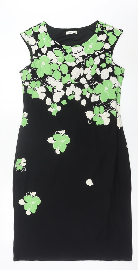Precis Women’s Black Green Floral Sheath Knee Length Dress Size 14