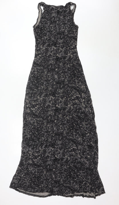 Warehouse Women’s Black Animal Print Maxi Dress UK 6 Sleeveless
