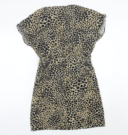 Warehouse Women’s Beige Animal Print Shift Dress UK 10 Short Sleeve