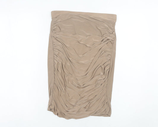 PrettyLittleThing Women’s Beige Ruched Pencil Skirt UK 14