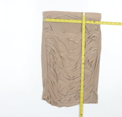 PrettyLittleThing Women’s Beige Ruched Pencil Skirt UK 14