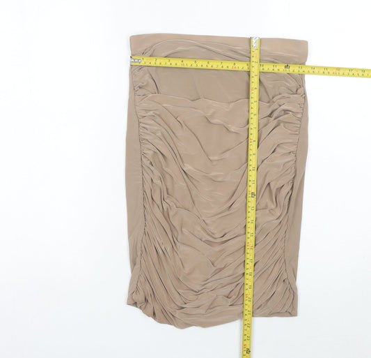 PrettyLittleThing Women’s Beige Ruched Pencil Skirt UK 14