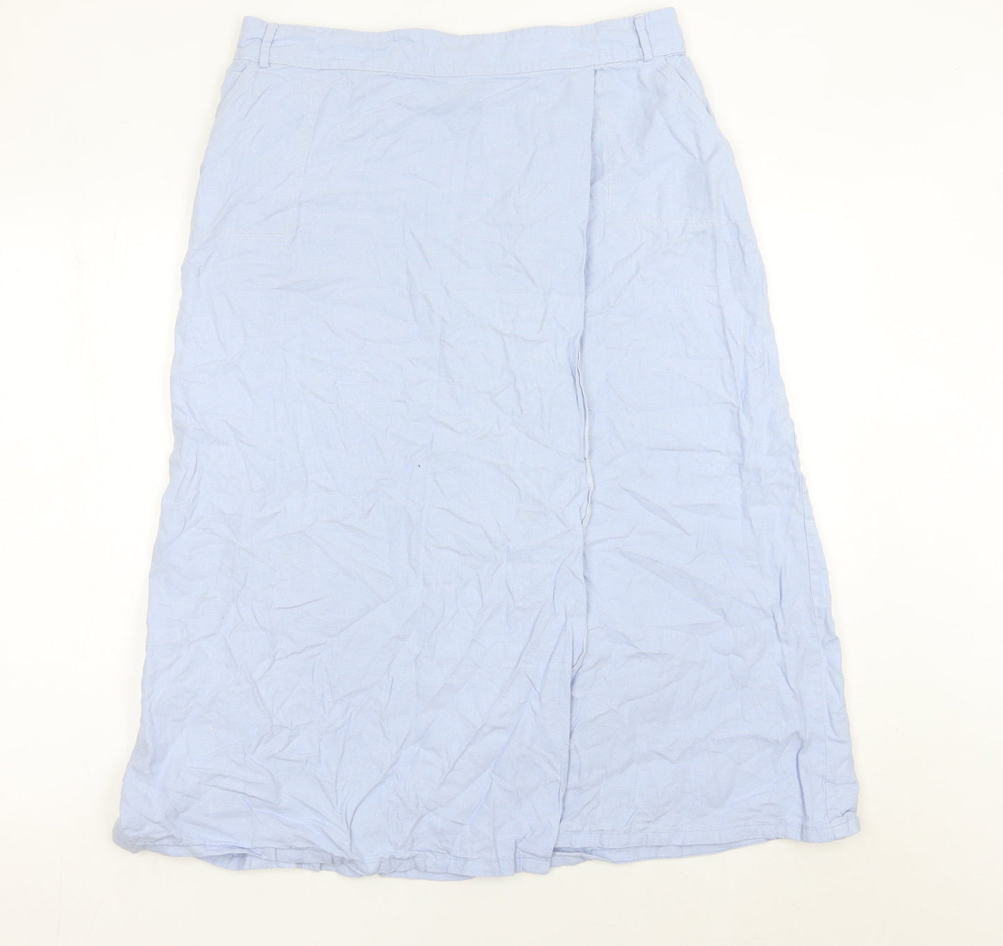 Capsule Womens Blue Midi Linen Blend Skirt Size 18 Elastic Waist