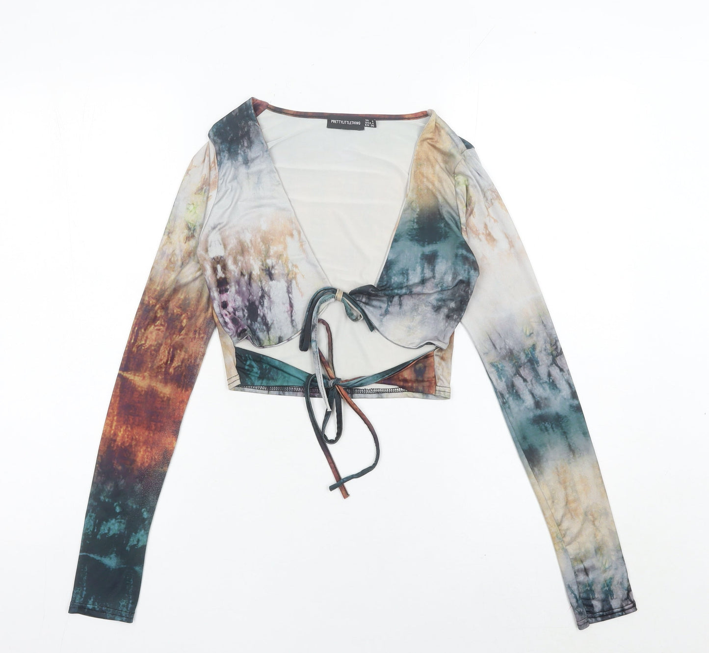 PrettyLittleThing Women’s Multicolour Mesh Cropped Blouse UK 8 Long Sleeve