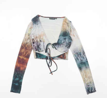 PrettyLittleThing Women’s Multicolour Mesh Cropped Blouse UK 8 Long Sleeve