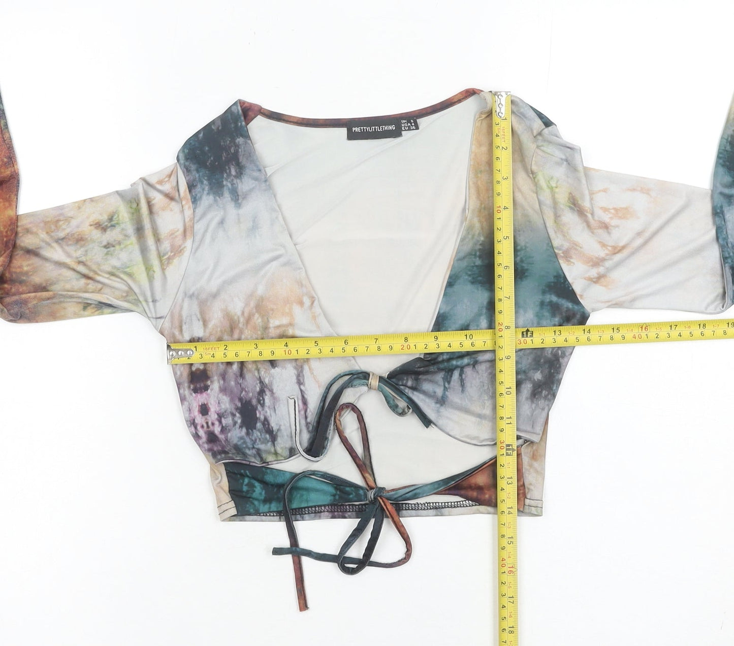 PrettyLittleThing Women’s Multicolour Mesh Cropped Blouse UK 8 Long Sleeve