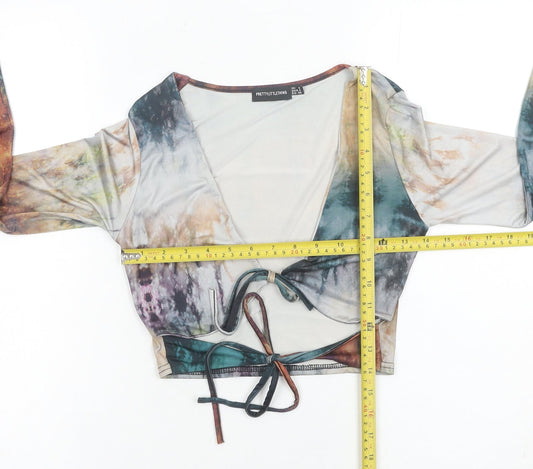 PrettyLittleThing Women’s Multicolour Mesh Cropped Blouse UK 8 Long Sleeve