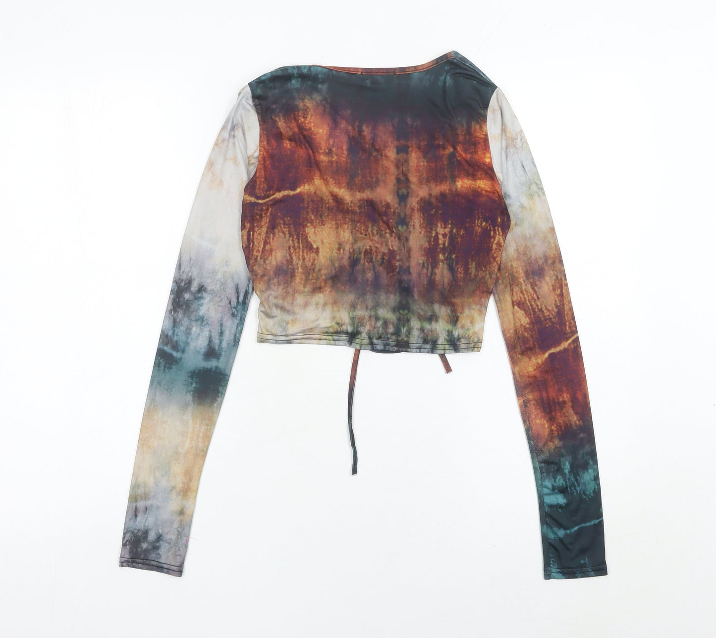 PrettyLittleThing Women’s Multicolour Mesh Cropped Blouse UK 8 Long Sleeve