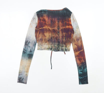 PrettyLittleThing Women’s Multicolour Mesh Cropped Blouse UK 8 Long Sleeve