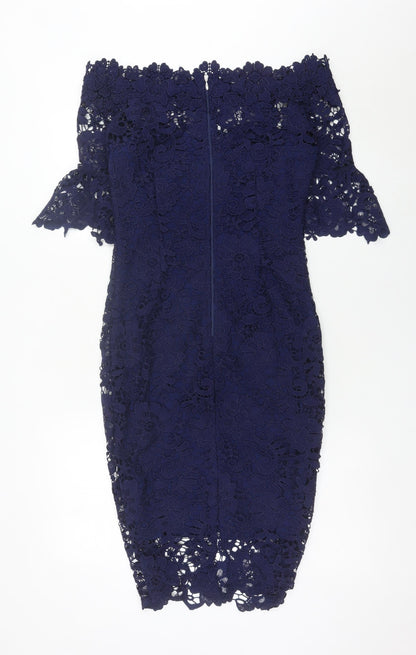 Paper Dolls Women’s Blue Off Shoulder Lace Sheath Dress UK 10