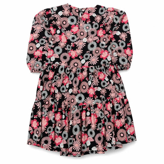 Next Girls Black Pink Floral Skater Dress 12 Years Puff Sleeve Knee Length