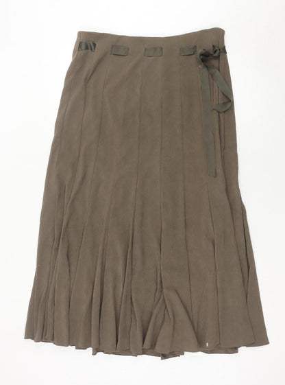BHS Women’s Brown Pleated Midi Skirt Size 14 Polyester Blend