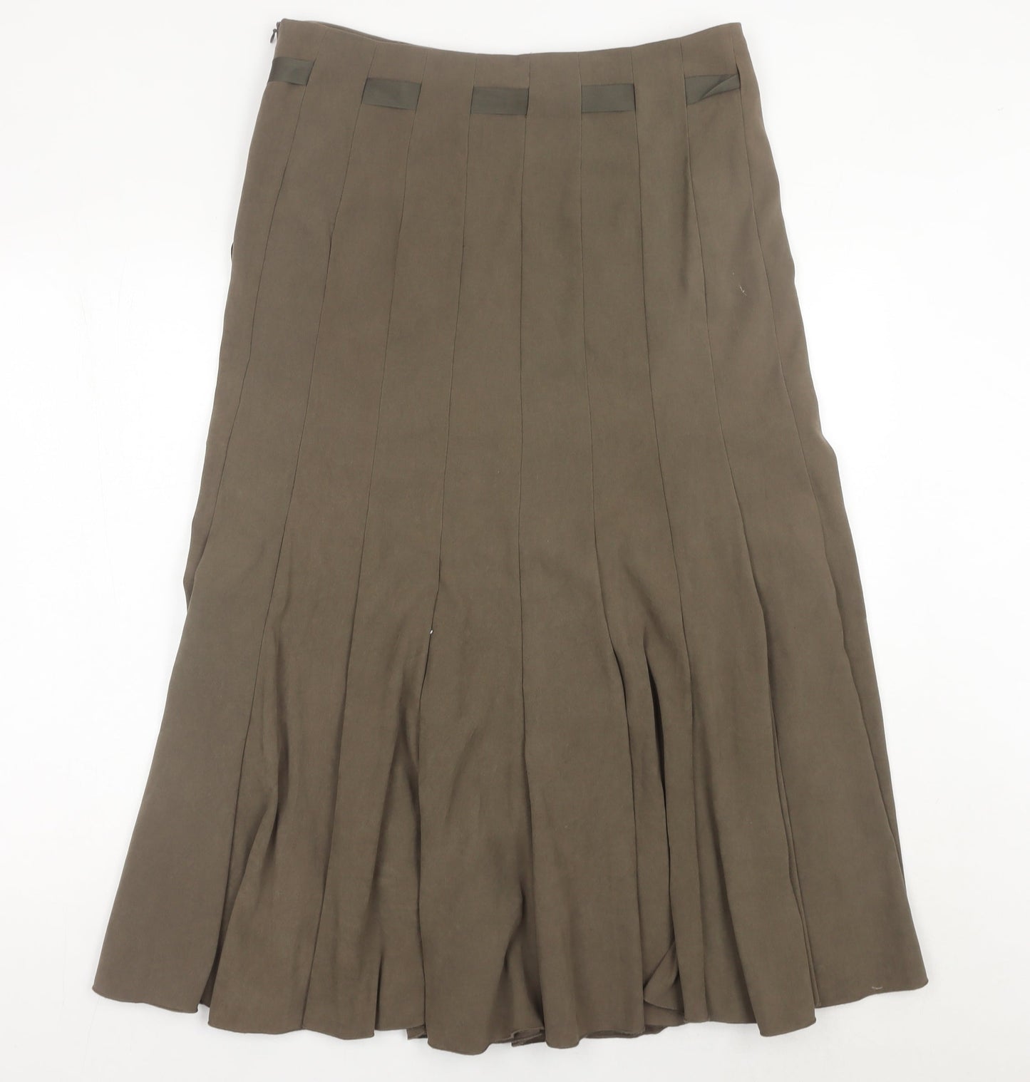 BHS Women’s Brown Pleated Midi Skirt Size 14 Polyester Blend