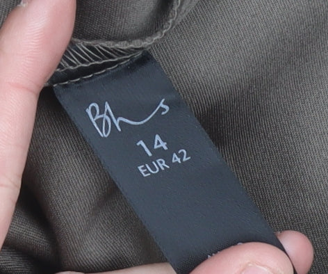 BHS Women’s Brown Pleated Midi Skirt Size 14 Polyester Blend