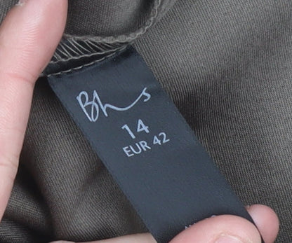 BHS Women’s Brown Pleated Midi Skirt Size 14 Polyester Blend